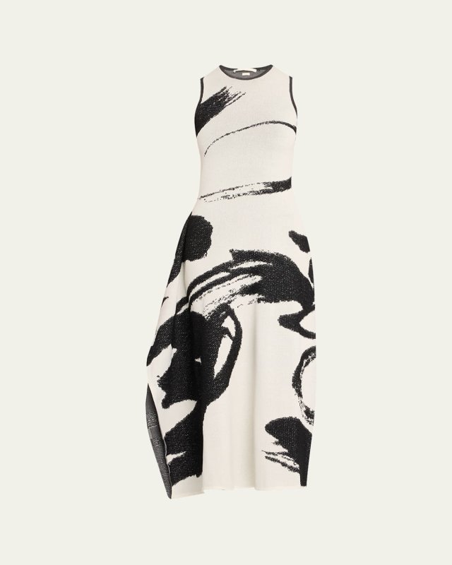 Abstract Looped Fringe Jacquard Asymmetric Dress